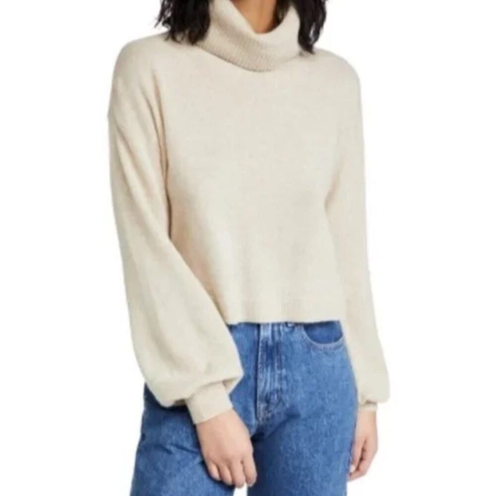 Alice + Olivia Cashmere Ansley Turtleneck Balloon Sleeve Sweater XS Beige